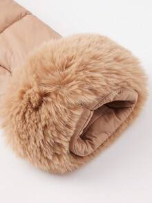 Abrigo parka con capucha elegante para mujer de talla grande con ribete de piel sintética y cinturón, perfecto para otoño/invierno - Albaricoque - Ver 6