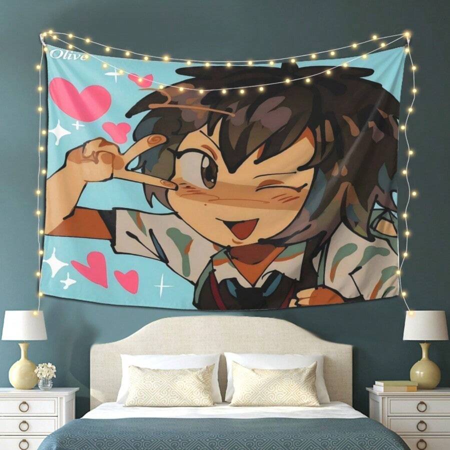 Peni Parker Themed Tapestry, Various Style Print Design, Suitable For Wall Decoration, Living Room, Bedroom,  Office And Party Decoration, Ideal Gift For Family And Friends, Fun Design, Decorative Wall Art, Embroidered Wall Art,  Charming Design, Online Commerce Arttapestry Wall Hanging - 彩色 - 查看 1