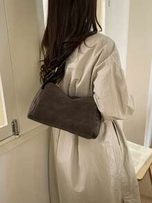 女士单肩包，时尚优雅个性化拼接大容量枕形包，咖啡色，适合购物和通勤。 - 咖啡 - 查看 7