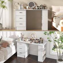 47.24" Vanity Desk With 3 Drawers,3 Open Storage Shelves, Simple Makeup Vanity Table,Modern Dressing Table For Bedroom,Dressing Room,Dresser For Bedroom,Bedroom Furniture,White/Black - 白色 - 查看 4
