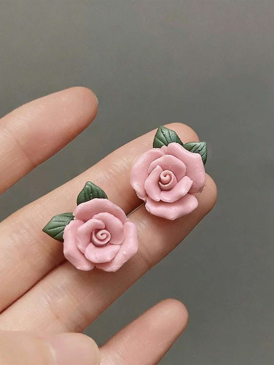 一对法式清新甜美的山茶花耳环，精致简约，时尚优雅，高端设计，百搭小众，气质出众，适合女士在新年、情人节、日常场合和节日佩戴。 - 彩色 - 查看 1