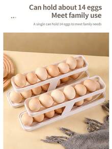 1 Peça Caixa de Armazenamento de Ovos com 2 Camadas Deslizantes, Rolo Automático de Ovos, Suporte de Ovos para Porta Lateral da Geladeira e Bancada, Organizador de Cozinha - Multicolorido - Visão 6
