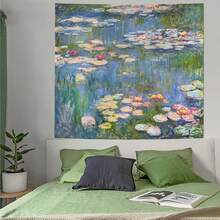 Waterlily Wall Tapestry, Green Floral Plant Art Poster For Bedroom Girls Boys, Small Nature Flower Pond Wall Hanging, Watercolor Tapestries For Living Room Dorm Decor 50"L X 60"W - 多色-7 - 查看 3