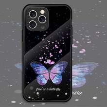 Funda para teléfono: Ilustración creativa de mariposa, patrón oscuro, funda protectora fresca, funda suave a prueba de golpes compatible con modelos Apple  SE/X/XS/11/12/16 Pro Max Plus 2022/2020, funda de teléfono de vidrio templado negro - Colores mixtos - Ver 1