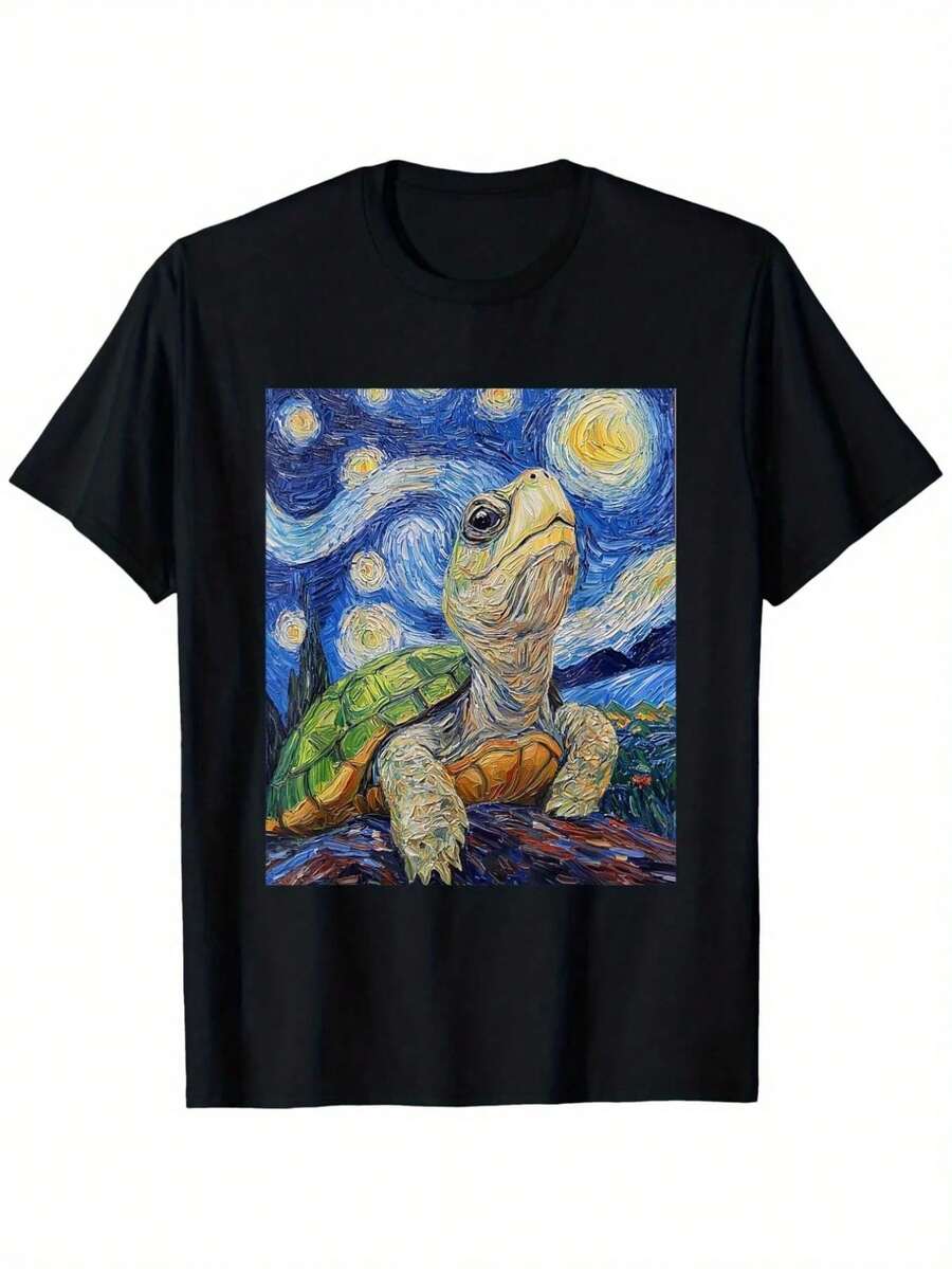 Top Pick Local Men Van Gogh Starry Night Turtle Pattern T-Shirt - Black - View 1