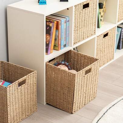 1 pièce Panier en rotin tressé à la main, porte-revues pour salle de bain/bureau, panier avec poignée, rangement de salle de bain, décoration de chambre, décoration de maison, convient pour le salon, la chambre à coucher, le stockage domestique, la cuisine, le dortoir, le bureau, boîte de rangement, panier, organisation, rangement de pièce, stockage, panier cadeau, armoire murale, décoration de maison, articles ménagers essentiels, Aïd, Ramadan