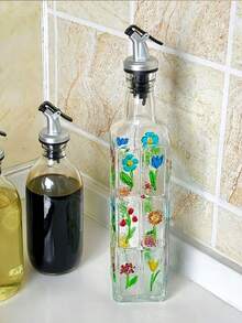 500毫升手绘图案浮雕玻璃厨房家用油壶、醋瓶、调味瓶，1个 - 彩色 - 查看 7