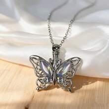 1pc Butterfly Ashes Urn Ashes Knot Necklace Commemorative Pet Funeral Supplies Jar - Silver - View 1