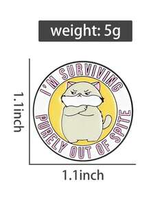 1枚胖猫珐琅针“我纯粹是靠怨气活下去”玩笑语录胸针领章饰品礼物送朋友 - 彩色 - 查看 2