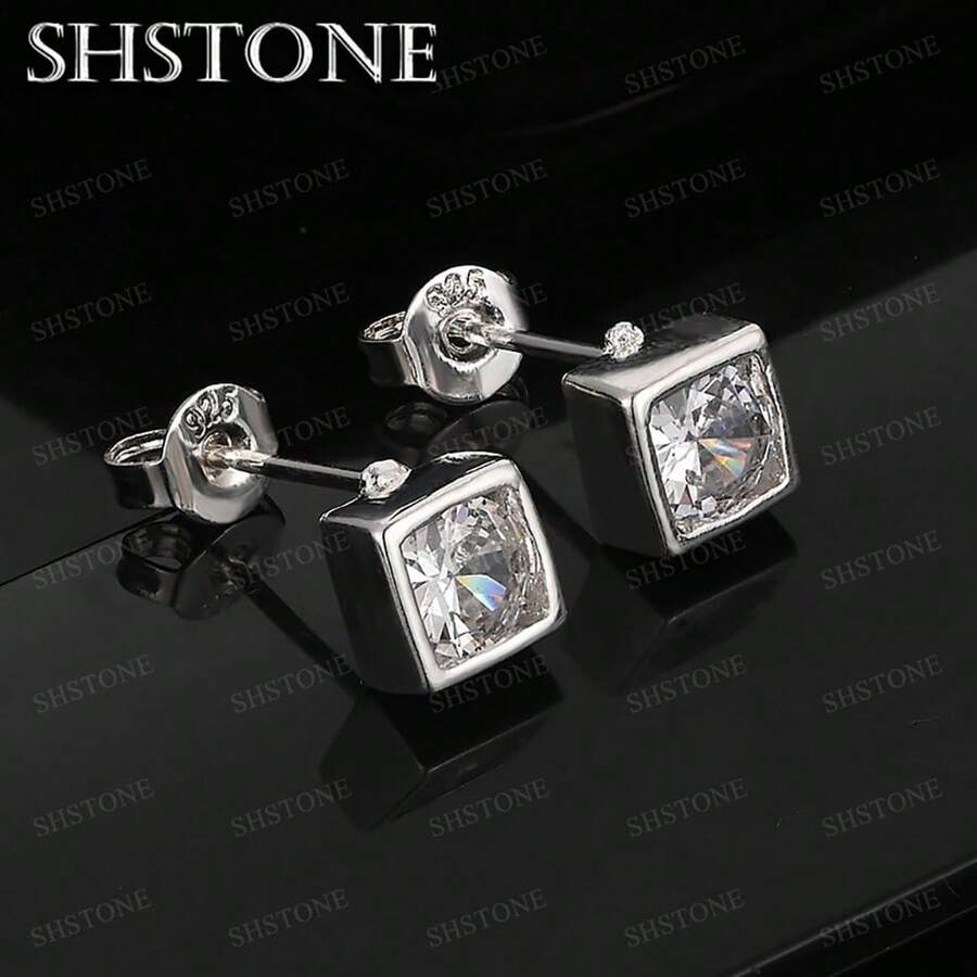 经典锆石925纯银耳钉 女士情人节派对礼物 时尚配饰 精致婚礼珠宝 - 銀色 - 查看 1