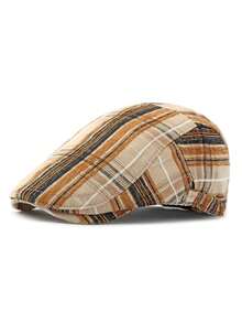 Unisex Plaid Beret Hat, Retro British Style Painter Cap, Warm Fleece Newsboy Cap, Autumn - A - View 10