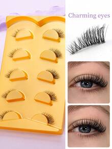 5 Pairs Soft & Natural Curl False Eyelashes With Straight Ends - Black - View 3