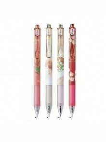 4pcs Flower Shaped Retractable Neutral Pens, 0.5mm Black Ink, Neutral Pens, Cute & Elegant For Women/Girls, Office & Study Supplies - Rose Red - View 7