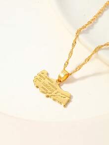 1pc Fashion Personalized Map Pendant Necklace Suitable For Male And Female Couple Jewelry Gifts - Yellow Gold - View 7