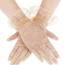 1pcs D EXCEED Women's Elegant Vintage Lace Gloves - Floral Soft Pink, Wedding, Party, Tea Party Gloves - No Power Required Formal Dress Up Accessories, Suitable For Bridal, Opera, Prom - Timeless Elegance, Exquisite Craftsmanship - 香檳色 - 查看 1