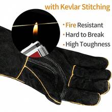 Leather MIG Welding Gloves - Heat Fire Resistant For Welding/Grilling/BBQ/Fireplace(Black/Brown/Blue),Black - Black - View 3