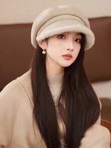 1件装 女士秋冬保暖防风加厚毛绒八角帽，画家帽，报童帽，适合日常佩戴