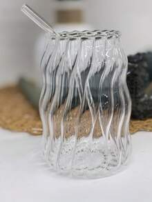 1 pieza Taza de café de vidrio con pajita, adecuada para uso doméstico, mujeres, bebidas y té con leche, suministros para estudiantes - vidrio transparente - Ver 8