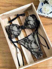 Bộ bikini ren mới năm 2026 dành cho nữ | Phong cách gợi cảm, quyến rũ, thanh lịch - Món đồ không thể thiếu cho kỳ nghỉ biển mùa hè đen - màu đen - Xem 3