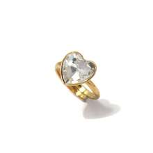 1pc Multi-Color Sparkling Heart Zirconia Stainless Steel Gold Adjustable Ring, Suitable For Girls' Everyday Wear And Parties, Exquisite And Simple Jewelry Gift. - Gold - View 16