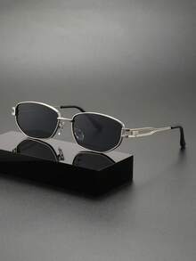 1 chiếc kính thời trang nam phong cách retro, đa năng, phù hợp cho đeo hàng ngày, dự tiệc, phong cách đường phố, phụ kiện mùa hè, thường ngày, công sở, hẹn hò, hoạt động ngoài trời, phong cách Y2K. - Khung bạc toàn màu xám - Xem 6