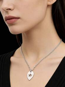 1 chiếc vòng cổ hình miếng gảy đàn guitar phong cách Punk và dây chuyền hình ngôi sao, thích hợp cho nam giới kết hợp với mặt dây chuyền hình ngôi sao - Bạc - Xem 4