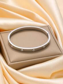 复古不锈钢锆石四叶草手链，女士锆石镶嵌四叶草手链，日常佩戴配饰 - 銀色-3 - 查看 8