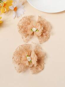 2个可爱优雅的蕾丝花朵发夹，适合女婴和幼儿，刺绣蕾丝发饰，适合节日、派对和日常佩戴 - 彩色 - 查看 9