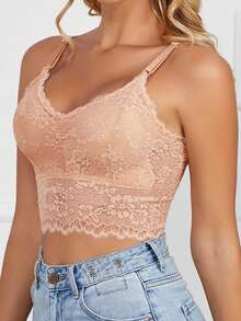 Lace Camisole Top For Women, Backless Sleeveless Crop Top - Apricot - View 3