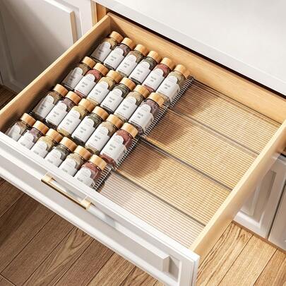 Expandable Acrylic Spice Organizer Drawer, Transparent Spice Storage Box (4-Tier 8pcs/2-Tier 4pcs/1-Tier 2pcs), Adjustable From 11 Inches (27.9cm) To 22 Inches (55.9cm), Easy Spice Organization (Jars Not Included)