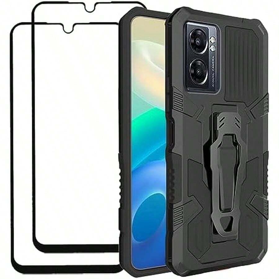 QWYJ Funda para OPPO Case Uso Rudo, con 2 Unidades Mica Negro (Reno 7 4G) - OPPO A57 y A77 - Ver 1