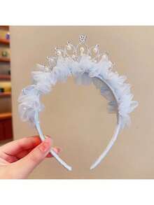 1 Piece Pastel Pink/Blue/White - Elegant Floral Pattern, Lightweight Princess Headband Suitable Girls And Teenagers - Weddings, Birthday Parties, Proms, Photography Photos - All-Season Formal And Everyday Hair Accessories, Birthday Party Dress Up, Exquisite Design, Festive Wear IW6G - 1件藍色公主皇冠頭帶 - 查看 4