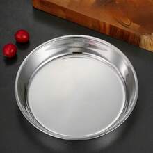 不锈钢圆形烤盘 - 重型商用及家用多功能烤盘，可用作蛋糕、开胃菜、水果蔬菜拼盘，抛光表面具有反光效果，用途广泛的厨房用具 - 彩色 - 查看 4