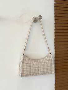 Geantă minimalistă pentru subraț, geantă de mână pentru femei, 2026, geantă nouă, geantă mică de umăr cu dungi pentru femei la modă, potrivită pentru naveta zilnică (discretă și rafinată), potrivită și pentru ocazii sociale la ceaiul de după-amiază pentru a crea un stil delicat și casual - Bej - Vizualizare 5