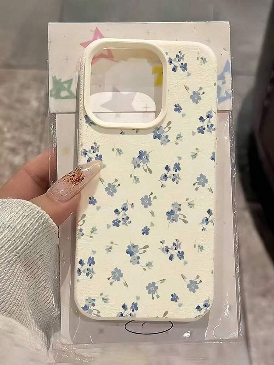 花朵图案 1 件装 TPU 材质优雅蓝色花卉全屏手机壳，兼容苹果 17/17Pro/17ProMax/16/16Pro/16ProMax/15/15Pro/15ProMax/14/13/12/11 - 白色 - 查看 1