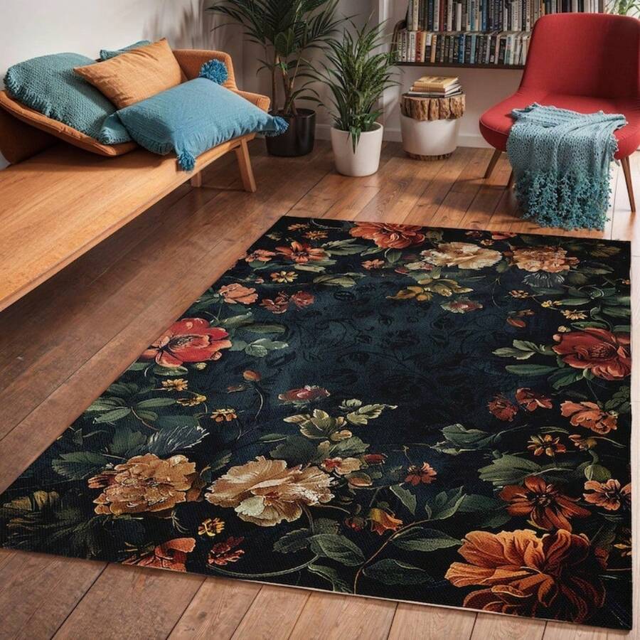 Gothic Floral Area Rug: Victorian Art Deco Chenille Carpet, Modern Abstract Art Carpet 84*60inch,Perfect Choice For Gift ,Stylish And High-Quality Rugs, Perfect For Decorations And GiftsHome Decor, The Best Choice For Gothic-Style Birthday Gifts - Nhiều màu - Xem 1