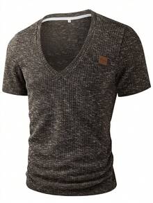 Men's Solid Color Short Sleeve T-Shirt, Personalized Graphic Design, Soft & Comfortable, Suitable For Daily Commute, Fashionable & Versatile - Brown - View 2