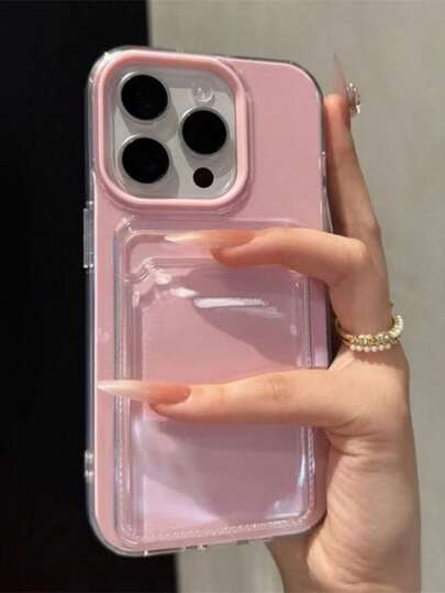 Funda de teléfono de color caramelo con ranura para tarjeta 2 en 1, compatible con Apple 16, 15, 14, 13, 12, 11 Pro Max, 16 Plus, 17, 17 Pro Max, carcasa suave transparente antideslizante