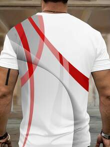 Men's Fashionable Versatile Striped Print Crew Neck Short Sleeve T-Shirt And Pants Set - Multicolor - View 2