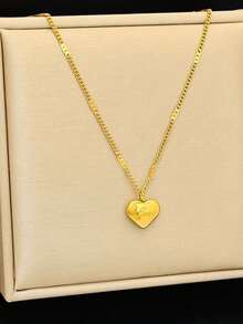 1pc Minimalist Luxury Love Heart Stainless Steel Necklace, Versatile New Design, Stainless Steel Jewelry, Simple Elegant Choker Necklace - Yellow Gold - View 3
