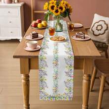 Easter Bunny Egg Flower Leaf Plant Table Runner Holiday Party Decor Washable Farmhouse Kitchen Dining Table Runner Easter Decorations - Multicolor - View 6