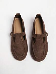 Japanese Style Mary Jane Shoes For Women, Square Toe Flat Slip-On Loafers, Versatile, Spring/Autumn - Brown - View 8