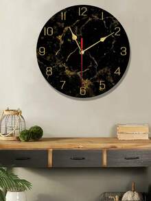 1 Peça Relógio de Parede Moderno de 10/12 Polegadas com Textura de Mármore e Silencioso, Sem Tique-Taque - Relógio de Parede de Luxo com Movimento de Quartzo Preto e Dourado de Grande Porte, Funcionamento a Pilha (Pilhas Não Inclusas) - Design Elegante com Textura de Mármore, Adequado para Sala de Estar, Cozinha, Escritório, Quarto - Presente Perfeito para Inauguração de Casa ou Natal - Fácil de Pendurar, Ideal para Decoração de Escritório, Relógio da Moda, Artesanato de Alta Qualidade, Escolha de Designers de Interiores - Multicolorido - Visão 2