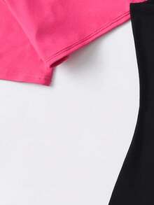 Tween Girl Solid High-Low Hem T-Shirt And Letter Print Camisole Dress Casual 2-Piece Set - Hot Pink - View 5