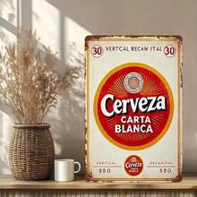 2D Flat - 1 Piece Vintage Beer Calva White Metal Sign, 8x 12inch , Vintage Beer Advertising Wall Art, Frameless Iron Decorative Sign, Suitable For Living Room, Indoor/Outdoor Use, No Electricity Or Batteries Required, Metal Wall Art Decoration - Mix - View 1