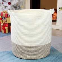 OpenHICasaphoria Cesta de almacenamiento de cuerda de algodn tela extragrande para organizar, cestas altas redondas tejidas para ropa, manta, toallas, cesta de lavandera de gran capacidad para bao, sala - beige+modern - Ver 8