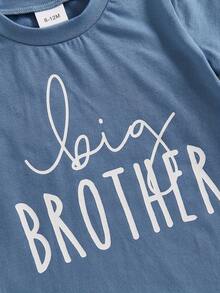 Camisetas de manga corta con estampado de letras para niños y niñas, camisetas casuales de verano a la moda para niños, conjuntos a juego para hermano y hermana - Azul - Ver 5