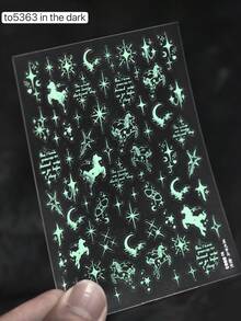 1pc Chinese New Year Horse Dream Horse Nail Art Sticker, Essential For Nail Artists, 3D Embossed Glow-In-The-Dark Craft, Dreamy Starry Horse Nail Decor Design, Nail Art Supplies, Self-Adhesive Nail Sticker Decoration, Reusable DIY Nail Sticker, Gift For Women, Nail Art Supplies, Exquisite Accessory Gift