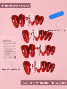 Bộ 24 móng tay giả acrylic kiểu nơ bướm Y2K dễ thương, đính pha lê hình mắt mèo màu đỏ tía, móng dài hình hạnh nhân màu đỏ, bao gồm 1 gel dán và 1 dũa móng, phù hợp cho nữ và bé gái sử dụng hàng ngày, dự tiệc và làm móng cho ngày Valentine. - Nhiều màu - Xem 2