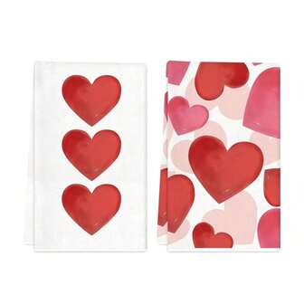 Valentine's Day Pink Heart Pattern Kitchen Towel Gift, Super Absorbent, Cartoon Design, Machine Washable Reusable Hand Towel, Suitable For Home, Kitchen, Bathroom, Car, Window Cleaning - Soft Knitted Dish Cloth